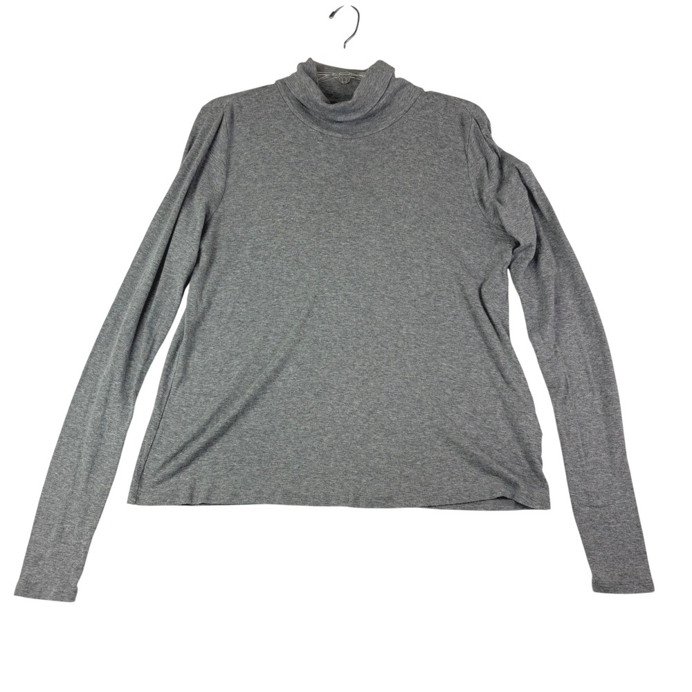 Eileen Fisher M Gray Turtleneck Top Organic Cotton Blend Long Sleeve Minimalist